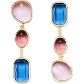 Belle Brighton Natural Stone Dangle Earrings 18k Gold Plated Drop Earrings for Women Vintage Chain Earrings Boutique Statement Jewellery Trendy Gift for Girlfriend Mother