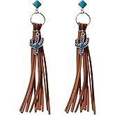 HETICA Bohemian Fringe Earrings for Women Turquoise Stone Cactus Charm Dangle Earrings Jewelry Gift for Birthday Anniversary