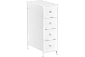 YILQQPER Narrow Dresser Storage Tower with 4 Removable Fabric Drawers - Slim Dresser with Steel Frame, Wood Top, Knob, White Dresser for Bathroom Organizer, Closet, Small Spaces,White Wood Texture