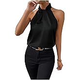 ALCEA ROSEA Womens Silky Satin Camisole Top Twist Front Halter Sleeveless Satin Blouse Keyhole Back Tank Top 1889