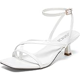 SHMCH Kitten Heels for Women Low Strappy Lace Up Heels Square Toe Thong Ankle Strap Heels Fashion Comfort Dress Shoes
