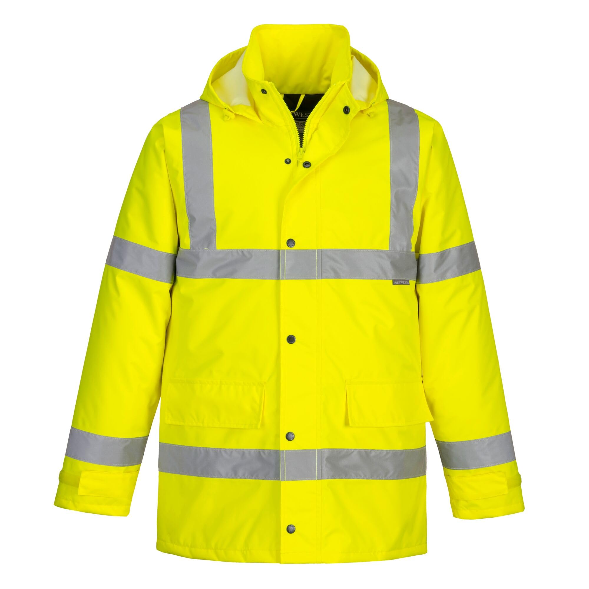 Portwest S460 Men's Winter Traffic Jacket Hi Vis Hooded Work Coat Reflective Fully Lined Zip Safety Utility Waterproof Reflective Workwear Yellow, 6X-Large