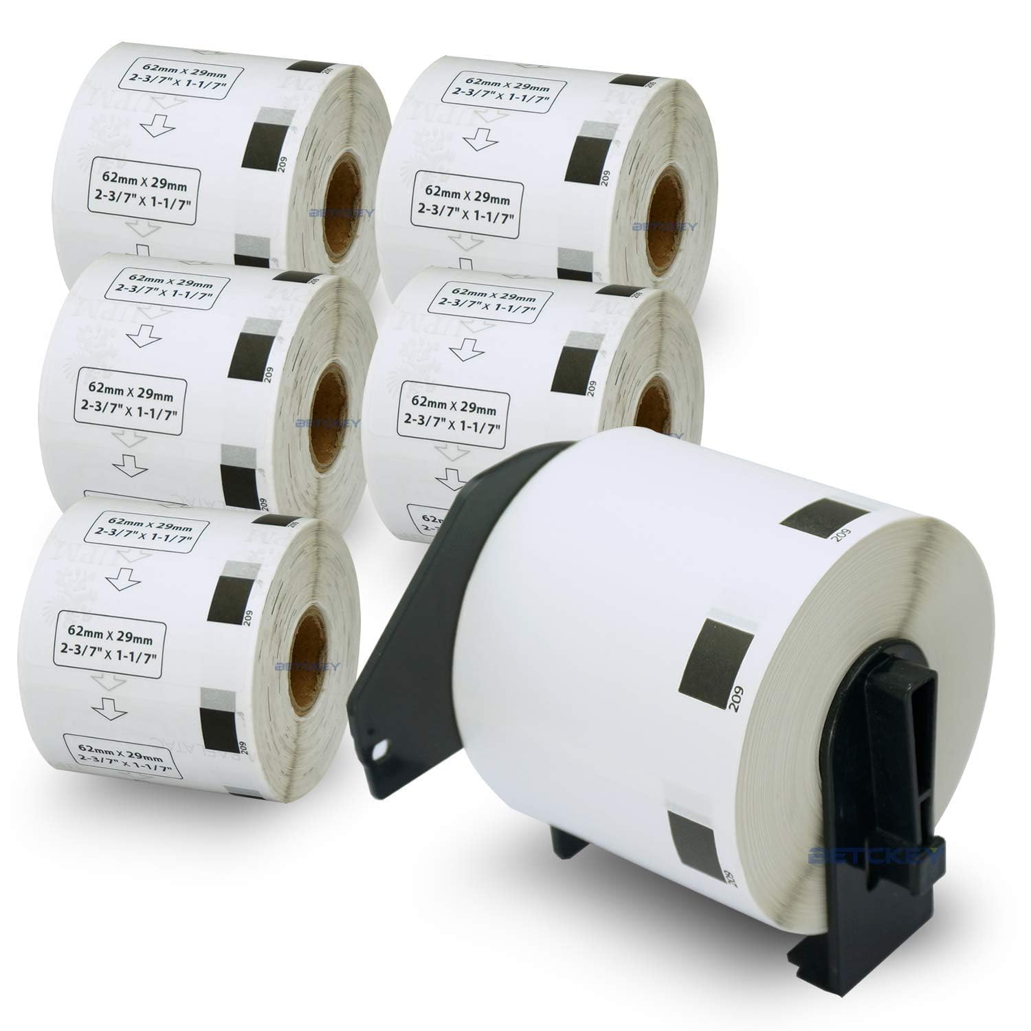 BETCKEY - 6 Rolls DK-11209 Labels with ONLY 1 Reusable Label Holders, 62mm x 29mm, 4800 Small Address Labels Using for Ql Label Printers