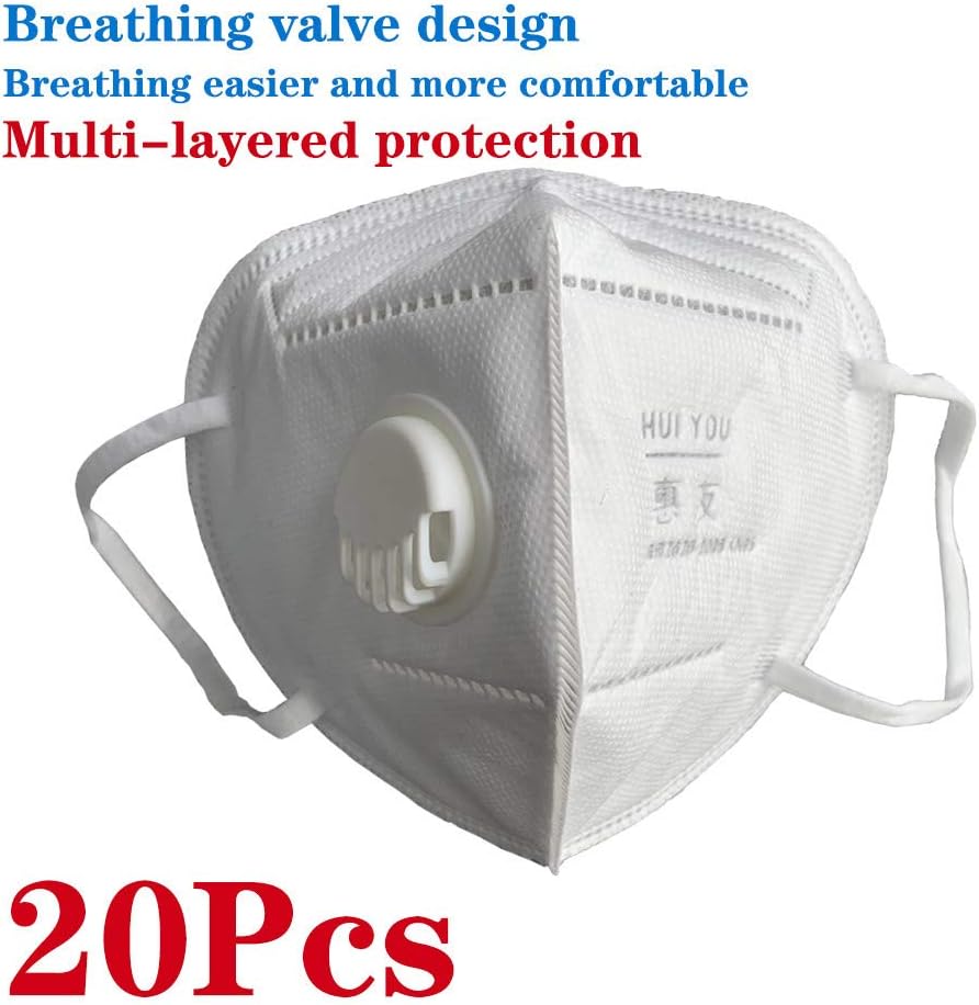 Petxt afety Mask, N95 Face Masks with Breathing Valve Filter Protection Activated Carbon PM2.5 Anti Pollution Mouth Mask,20Pcs