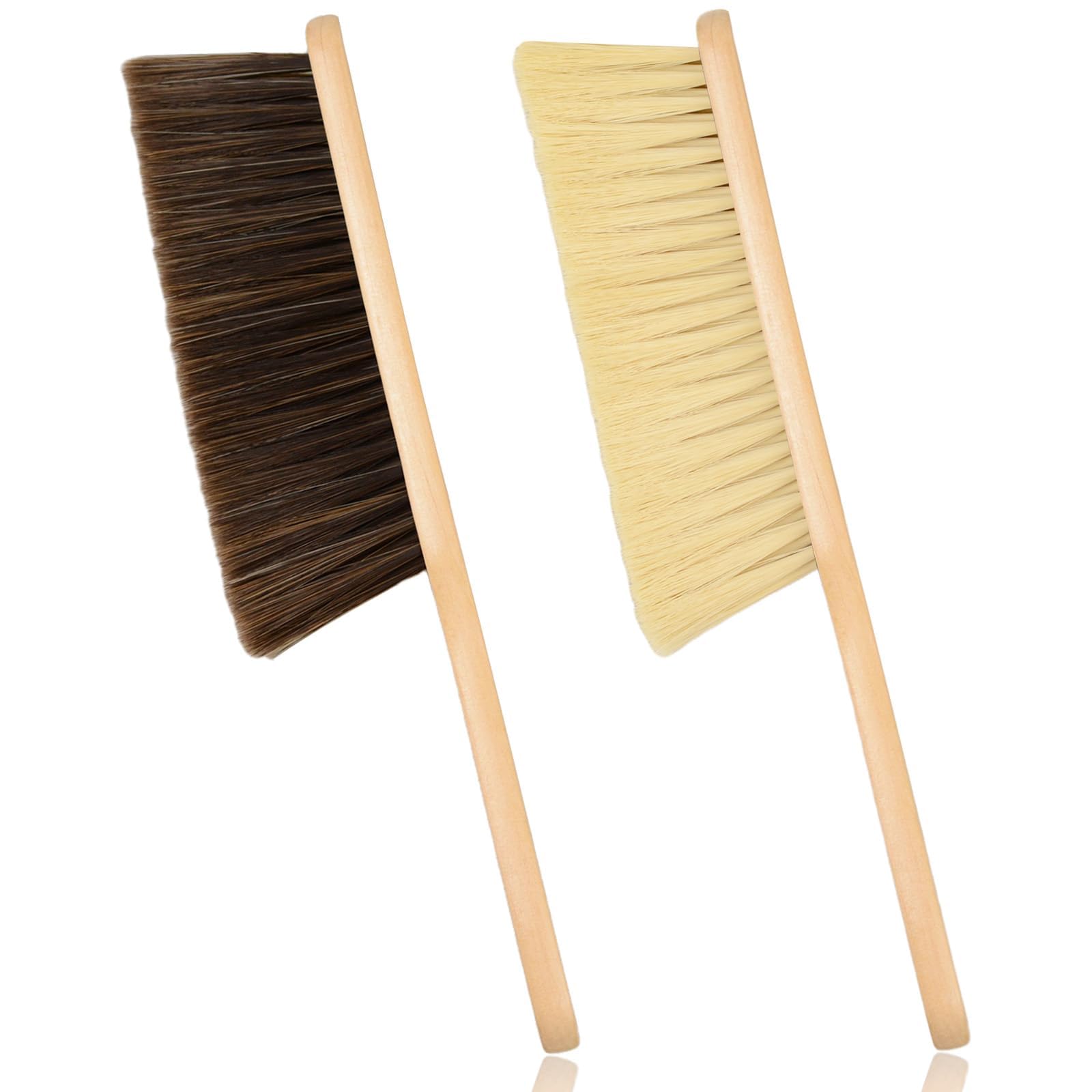 Photo 1 of 2 Pieces Woooden Dust Brush Hand Broom Bench Brush with Long Wood Handle Whisk Broom Soft Bristle Brush for Counter Bed Sofa Car Fireplace Clothes Household Cleaning