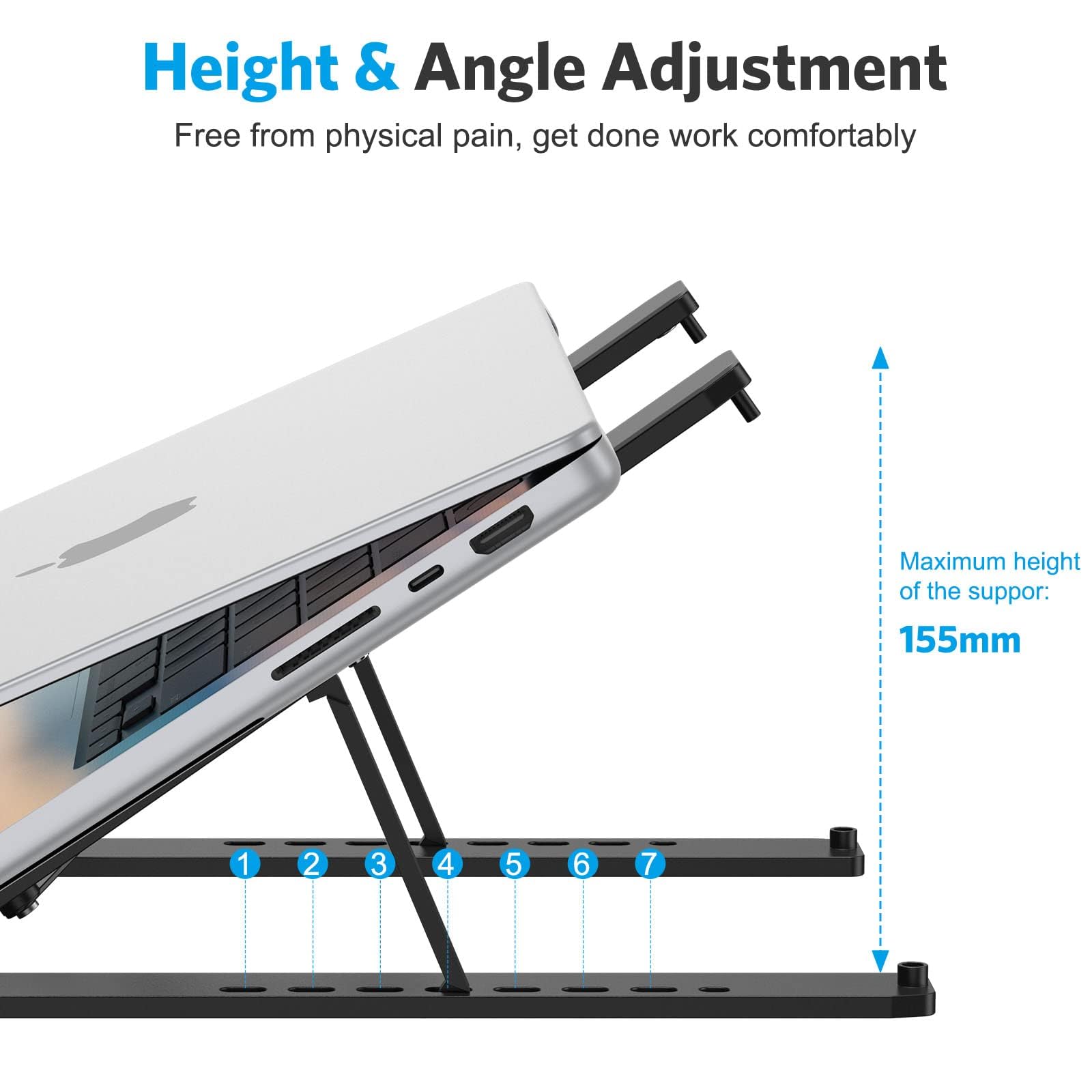 Portable Laptop Stand, OMOTON Laptop Stand for Desk Ergonomic 7-Levels Angles Adjustable Computer Stand, ABS Laptop Riser Holder Compatible with All Laptops and iPad(10-15.6") - Image 3