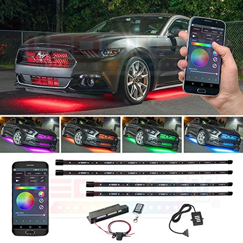 LEDGlow 4pc. Million Color SMD LED Car Underbody Underglow Lighting Kit - Bluetooth-Connected Smartphone App - 252 SMD LEDs - 16 Unique Fully Customizable Lighting Modes