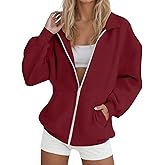 Full Zip Up Sweatshirt Women No Hood Fall Winter Trendy Casual Loose Long Sleeve Workout Collared Jacket with Pockets