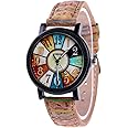 Women's Multicolor Denim Artificial Leather Strap Number Turntable Quartz Bracelet Wrist Watch
