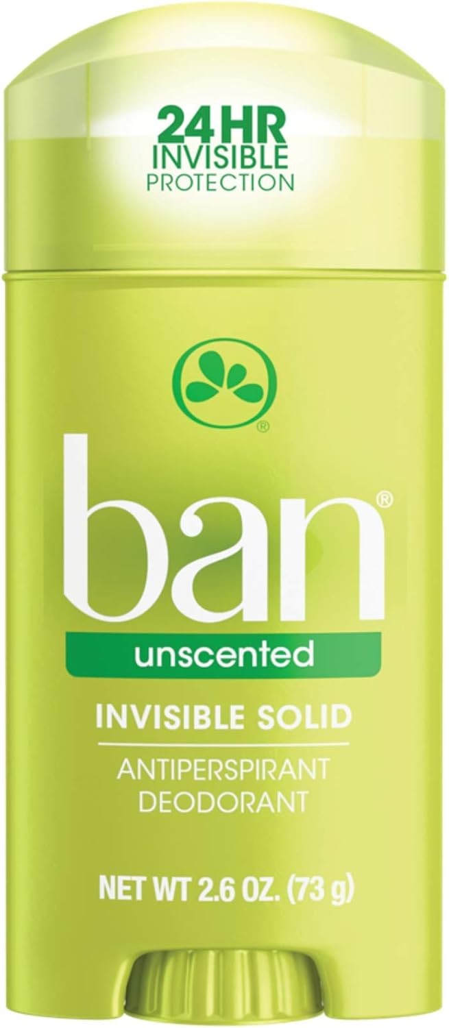 Ban Original Unscented 24-hour Invisible Antiperspirant, 2.6oz Solid Deodorant, Underarm Wetness Protection, with Odor-fighting Ingredients : Beauty