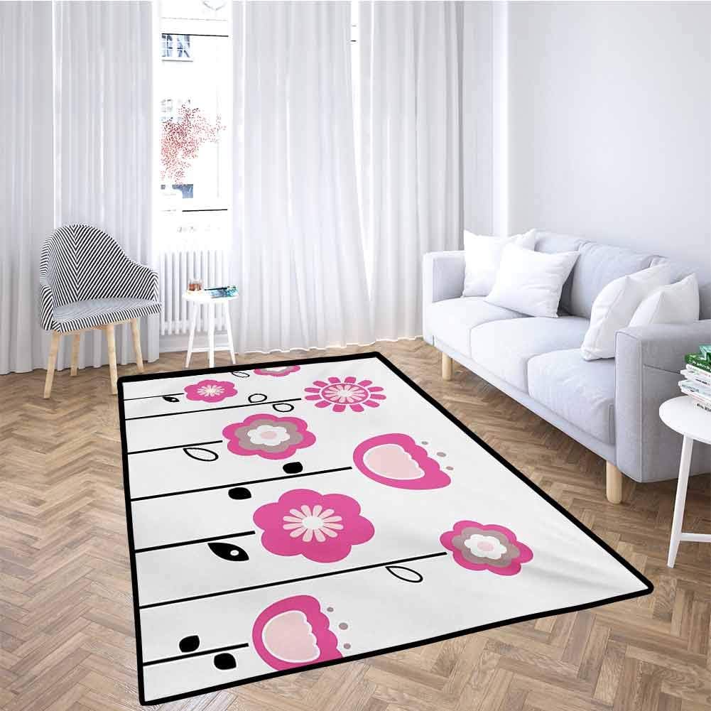 Pink Folding Mat Classroom Rug Intricate Flower Motifs Artistic Petals and Leaves Retro Renaissance Tile for Toddlers, Stylish & Pet-Friendly Pink and Baby Pink