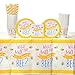 What Will It Bee? Party Supplies Pack for 16 Guests: Straws, Dessert Plates, Beverage Napkins, Table Cover, and Cups