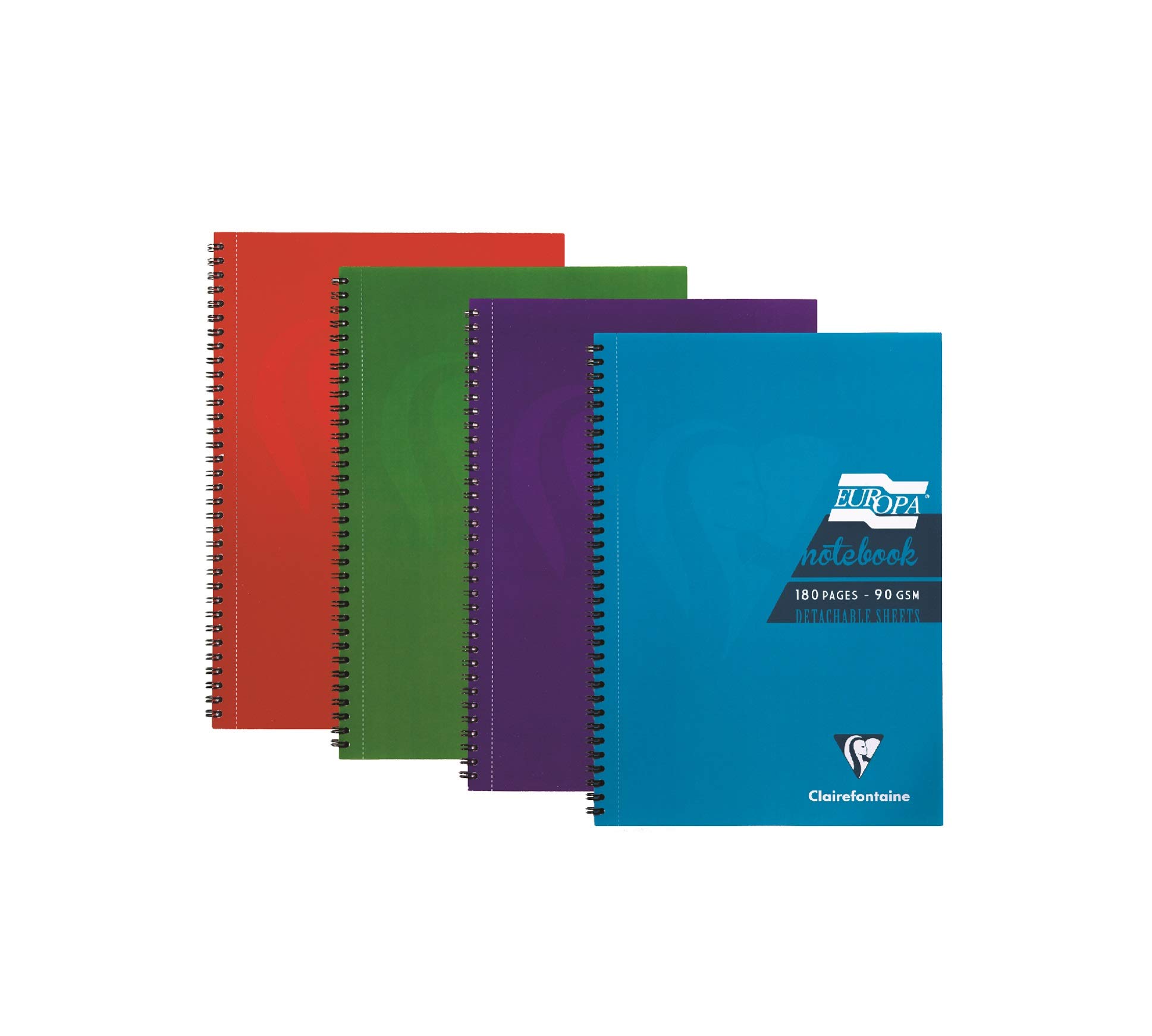 Clairefontaine Europa - Ref 5814Z Wirebound Notebooks, Hardwearing Bright and Glossy Covers, 180 Lined Sheets, A5 size and Micro-Perforated Pages, Pack of 4 Assorted Colours