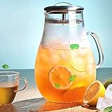 Hiware Glass Pitcher with Stainless Steel Lid and Spout 64 Oz Water Carafe with Handle, Good Beverage Pitcher for Homemade Juice &amp; Iced Tea (Kitchen)