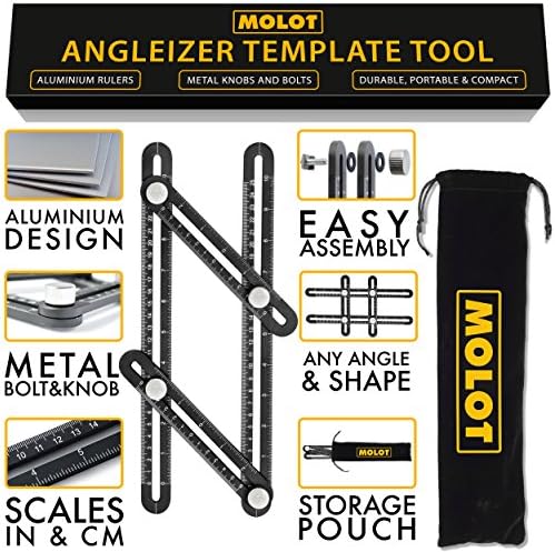 MOLOT Multi Angle Template Tool - Premium Aluminum Alloy Measuring Ruler Layout Multi-angle Tool with Metal Knobs and Bolts - Perfect for Tiling, Flooring, Brick Laying, Deck Building
