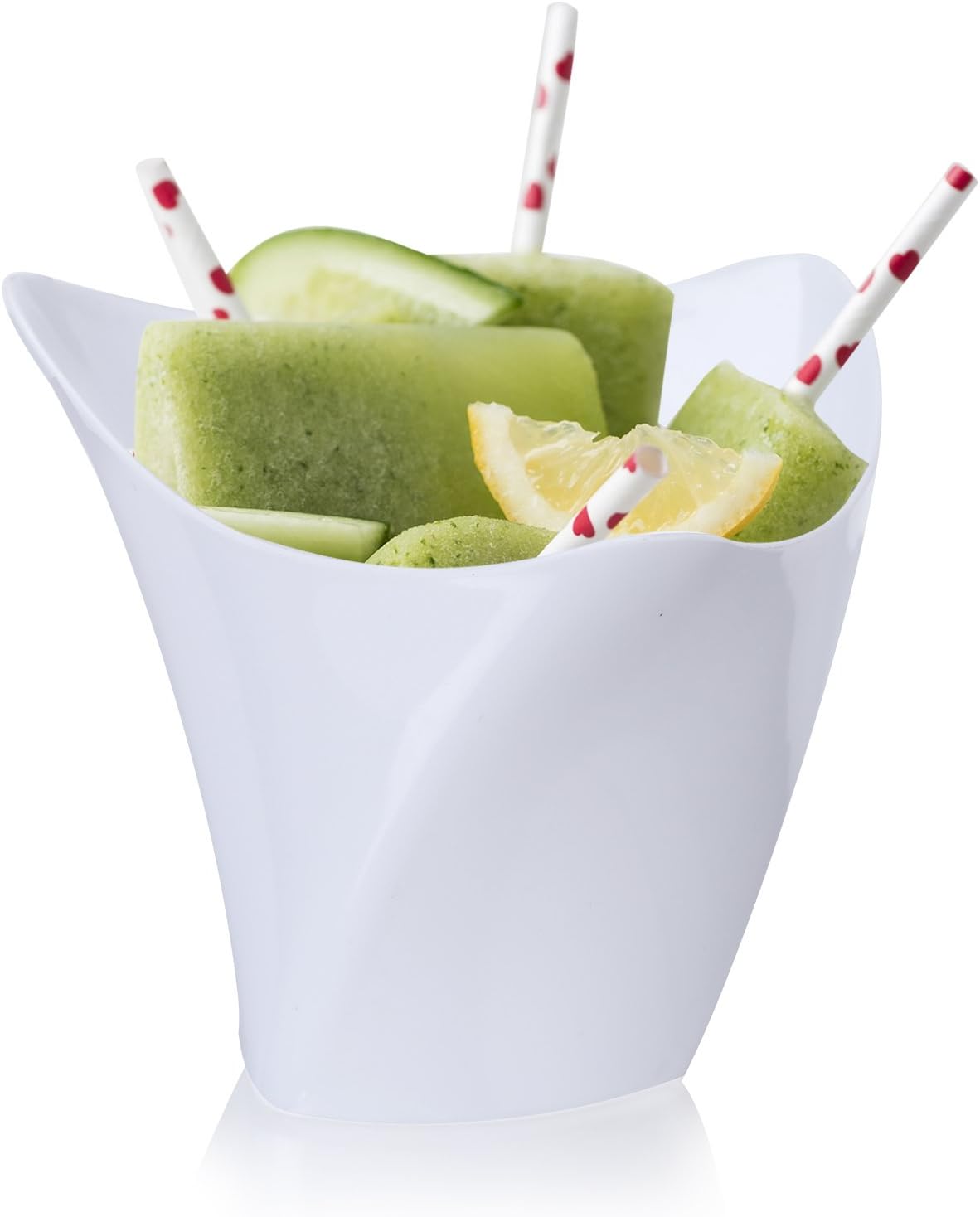 Mini Dessert Cups, 25 Pcs/set Dessert Cups Mini Cubes Clear Tasting / 4 oz Sample Glass Containers Elegant Square Plastic Bowls Disposable (White)