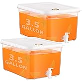 Domensi 2 Pack 3.5 Gallon Drink Dispenser for Fridge with Spigot Water Dispenser Leak Proof Lids Filter Screen Beverage Juice Container Sealed Plastic Lemonade Milk Cold Hot Drink Tea Jug for Party