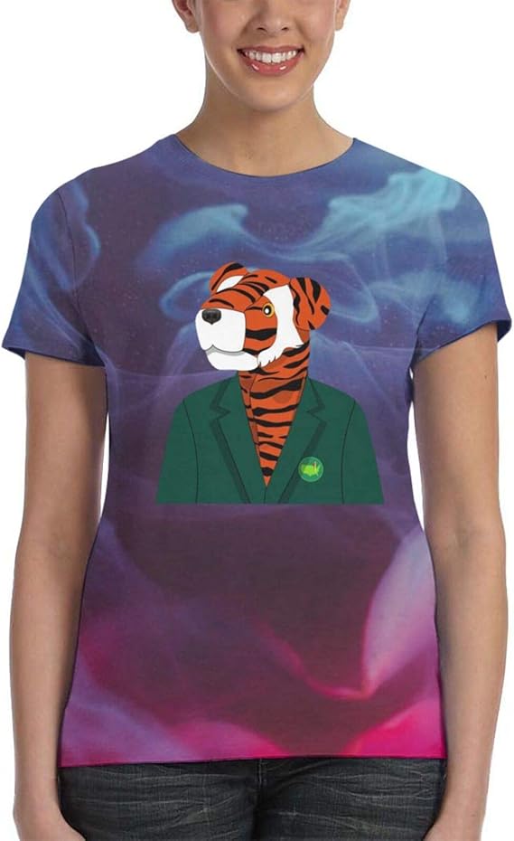Tiger Woods Symbol Women 3D Crewneck T-Shirt Novelty Short Sleeve Summer Tee Black at Amazon 