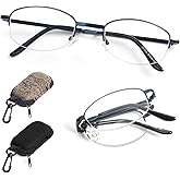 DXYXYO 2 Pack Folding Reading Glasses for Women Men, Half Rimless Small Pocket Metal Readers Blue Light Blocking