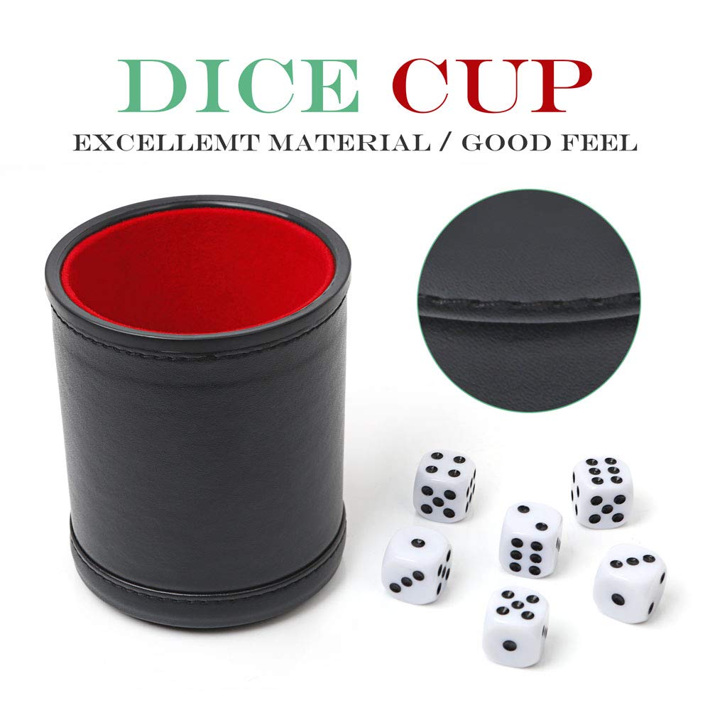  Tuzama Professional PU Leather Dice Cup, Felt Lined, Set with 6 Dot