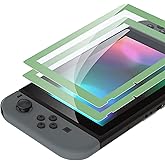 eXtremeRate 2 Pack Matcha Green Border Transparent HD Clear Saver Protector Film, Tempered Glass Screen Protector for Nintendo Switch [Anti-Scratch, Anti-Fingerprint, Shatterproof, Bubble-Free]