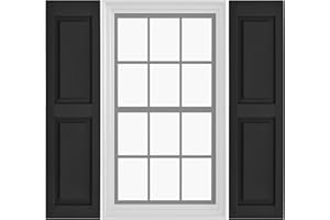 Pontiac Trail Raised Panel Vinyl Shutters (1 Pair) | 12” x 59” - Black Cosmos/Paintable | Exterior Window Shutters | Includes Mounting Hardware | Simple Installation | Made in USA
