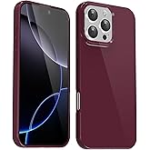 Svanove for iPhone 16 Pro Max Case Silicone, Glossy Soft Rubber Gel Jelly Cute Protective Plastic Simple Plain Phone Case Cover for Women Girl, Slim Thin Flexible Shockproof TPU, Burgundy Wine