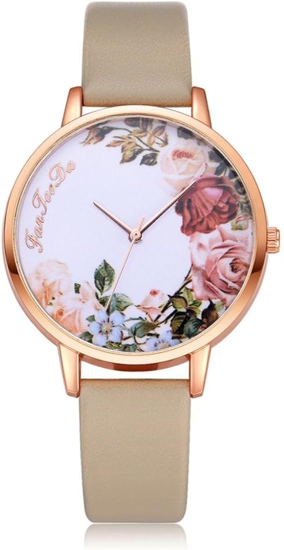 Amazon Lucaso レディース 腕時計 人気 女の子 女性用 可愛い お花柄 ファッション シンプル おしゃれ ホワイト文字盤 ダイヤル無し ウォッチ エレガント 革バンド クラシック レトロ キュート カジュアル ビジネス アクセサリ ー 学生 日常 通勤 ベージュ