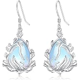 Teardrop Tree of Life Moonstone Dangle Earrings, S925 Sterling Silver Family Tree Moonstone Earring Jewelry for Women Gifts for Best Friend