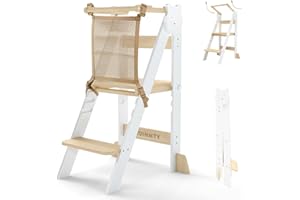 SOINMTY Toddler Tower, Foldable Toddler Kitchen Stool Helper with 3 Adjustable Heights and Anti-Tip Structure, Nursery Learni