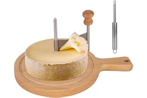 Wooden Cheese Wheel Cutter, Stainless Steel Round Cheese Curler Slicer Maker Shaver with Handle Kitchen Accessories for Butte