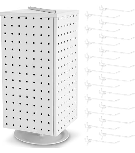 Rotating Pegboard Display Stand With 32 Hooks - 4-Sided Spinning Retail ...