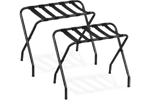 HOOBRO Luggage Rack, Pack of 2, Metal Foldable Suitcase Stand for Guest Room, Holds up to 100 lb, 27 x 15.3 x 22 Inches, Steel Frame, Nylon Straps, Hotel, Bedroom, Closet, Black BK02XLP201