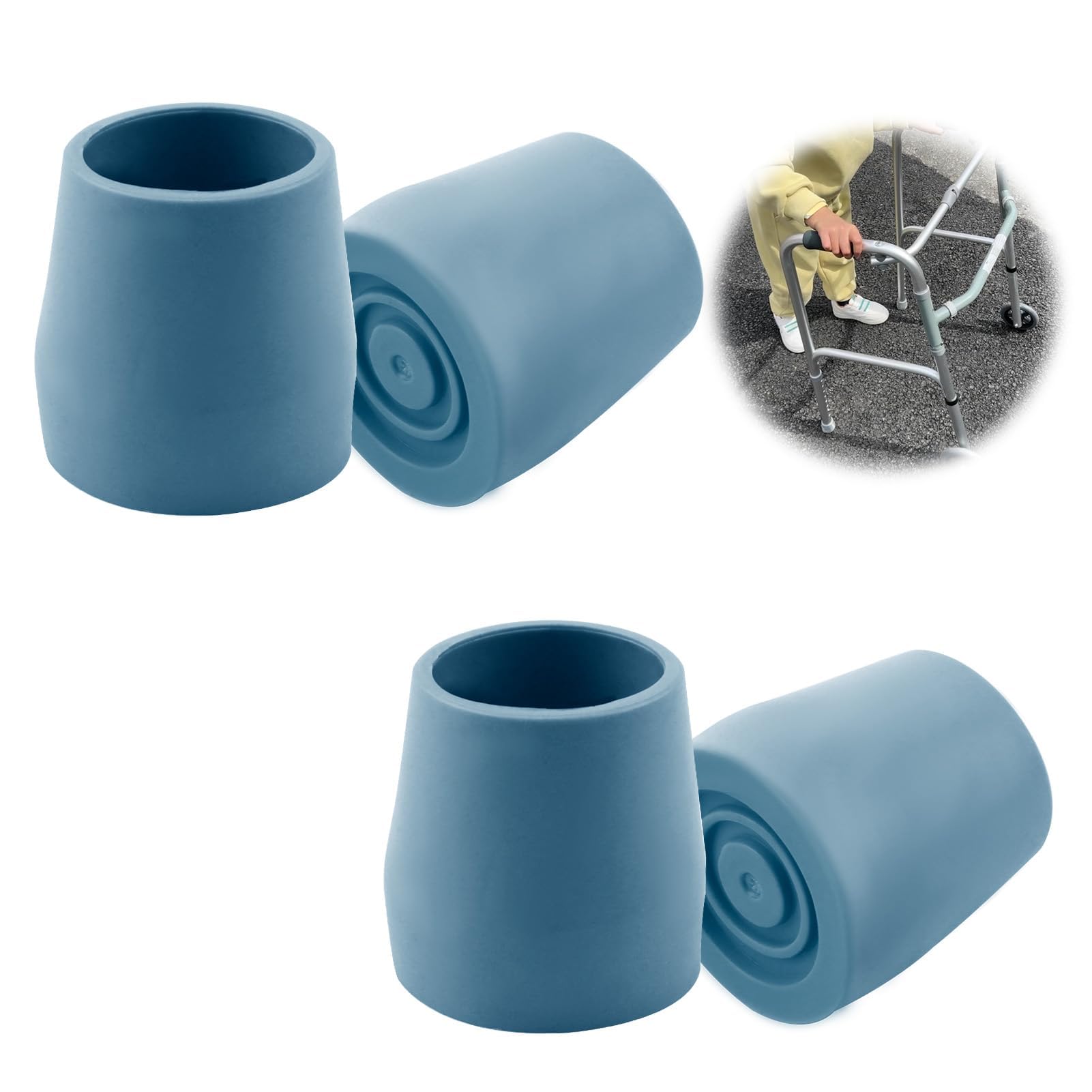 4 PCS Rubber Ferrules for Zimmer Frames 28MM / 1.1inch Heavy Duty Replacement Tips for Cane, Walkers, Commodes, Shower Chairs, Walking Sticks, Tool Free Rubber Stoppers Caps (Blue)