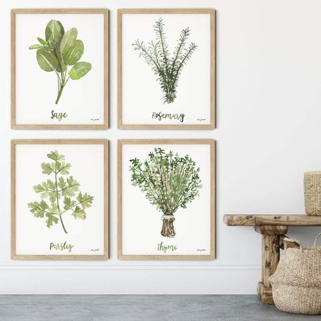 Amazon ハーブコレクションウォールアートキャンバスポスター絵画セージタイムローズマリーパセリ植物水彩壁絵プリントキッチンの装飾30x40cmx4フレームなし ウォールステッカー オンライン通販