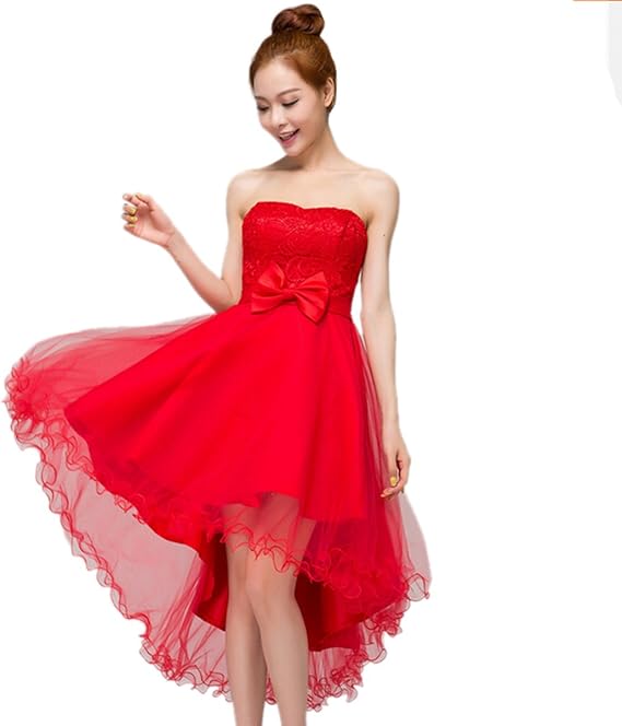 Amazon Aubig パーティー ドレス ワンピース 結婚式ショートドレス 二次会 謝恩会ワンピース Hi Lo Homecoming Dress Red パーティードレス 通販