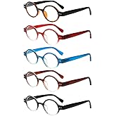 JOSCHOO 5 Pack Retro Round Reading Glasses Mini Small Comfortable Readers for Women Men (5 Mix-2, 2.0)