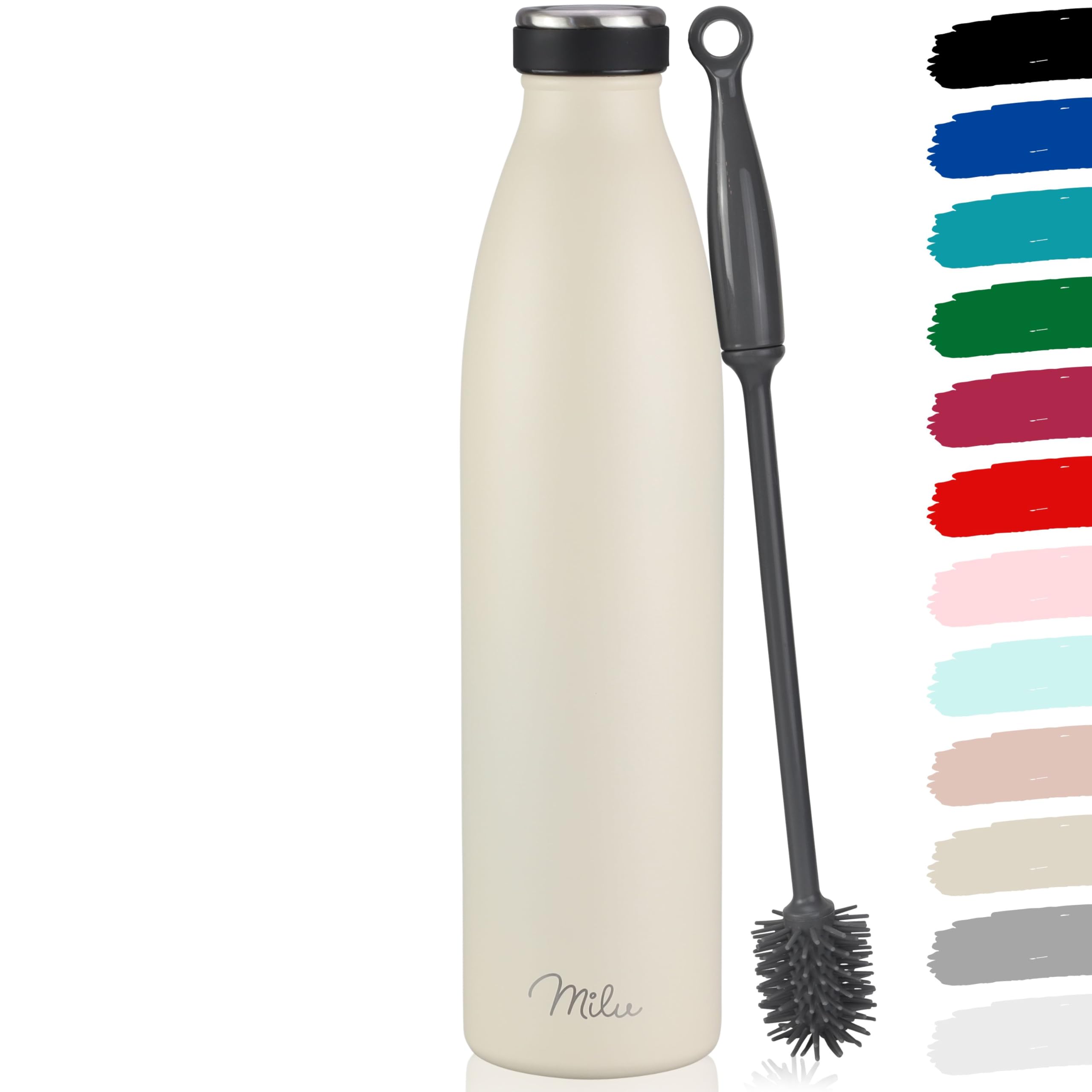 Milu Stainless Steel Drinking Bottle 1500 ml - Insulated Thermo Flask for Water - Leak Proof, Insulated and Double Walled, Carbonated (Buttercream, 1,5L)