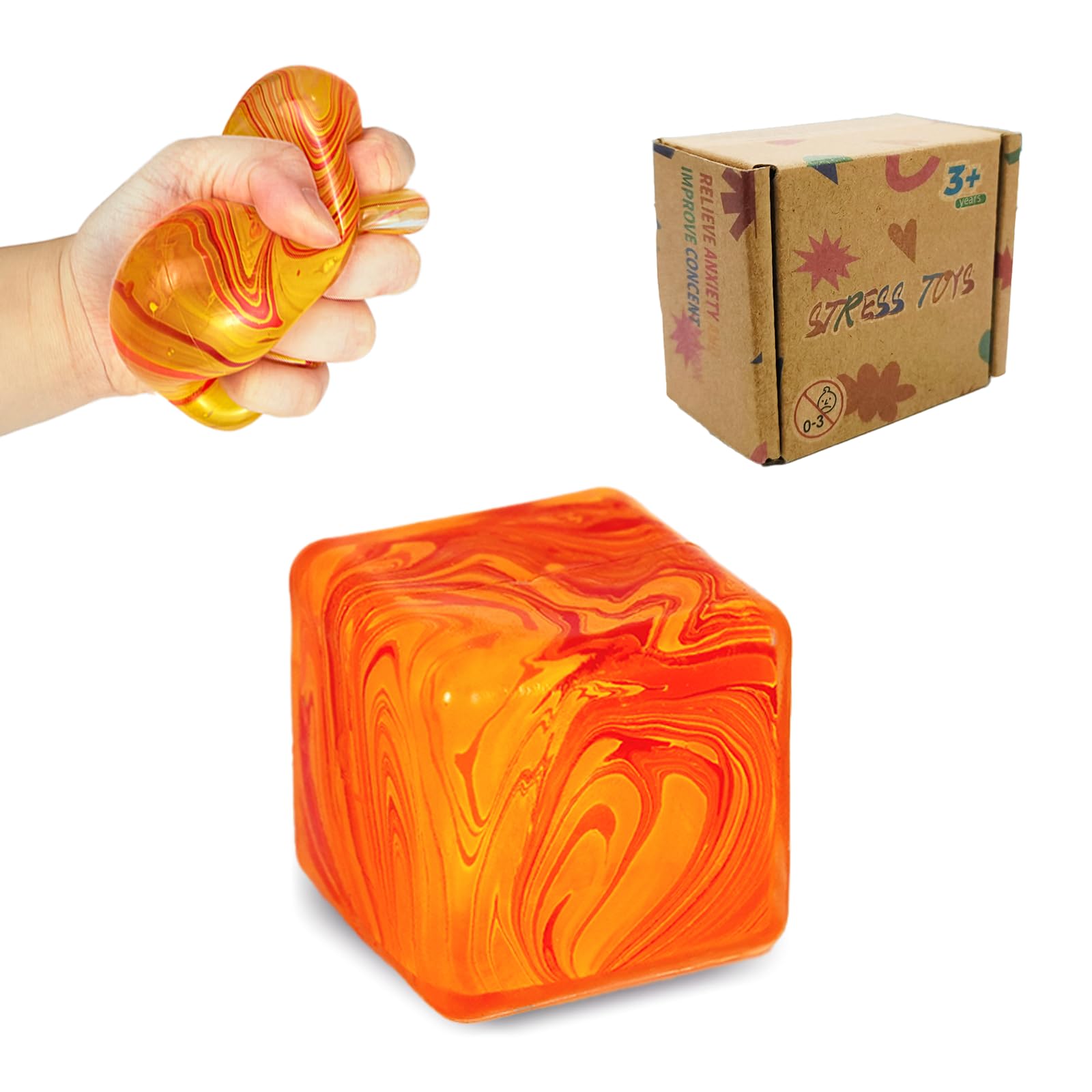 FazaVexior 1Pcs 5cm Fidget Toys Squishy Stress Doh Cube, Giant Stress Balls for Kids Adults Squishy Anxiety Stress Relief Ice Fidget Cube Sugar Balls, Sensory Toys for Kids with Autism