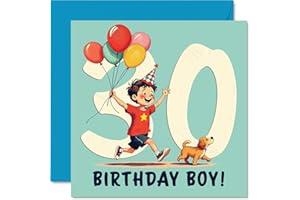 30th Birthday Cards for Men - Balloon Boy - Happy Birthday Card for 30 Year Old Man Brother Friend Cousin Son, 5.7 Inch Bday 