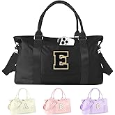 Dance Gym Duffel Bag for Teen Girls, Personalized Initial Travel Weekender Bag,Cute Overnight Carry On Duffle for Women,Sports Travel Cheer Bag,Monogram Christmas Gifts for Tween Preppy(black-E)