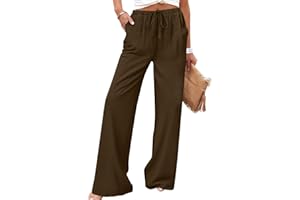 Linen Pants Women Wide Leg Casual Trousers with Pockets High Elastic Waist Flowy Beach Pants Loose Summer Trousers