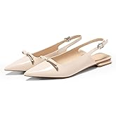 Coutgo Womens Slingback Flats Bow Slip on Dress Shoes Buckle Comfortable Ballet Flats Pointed Toe Flat Party Work Shoes