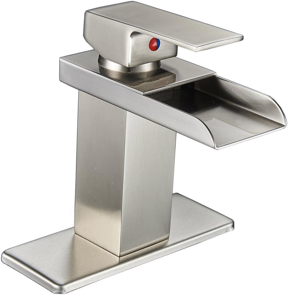 Greenspring Waterfall Commercial Spout Brushed Nickel Single Handle One Hole Bathroom Sink Faucet Deck Mount Lavatory - - 