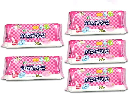 Amazon 防災 大人用 からだふき 5個 ピンクパッケージ 大判 ウェットティッシュ ノンアルコール 桃の葉エキス配合 災害対策 防災用品 避難用品 地震対策 防災 ウェットティッシュ