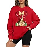 LUKYCILD Magic Kingdom Sweatshirts for Women Castle Oversized Sweatshirt Xmas Holiday Shirt Graphic Long Sleeve Pullover Tops