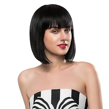 Amazon Com Leoie Short Hair Wig Hair Bobo Wig With Bangs Natural