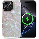 Kapadiy Magnetic Case for iPhone 16 Pro,Compatible with MagSafe Mother of Pearl Shell Style Design Hybrid Dual Protection Silicone + Hard PC Shockproof Full Body Cover Case for Men Women