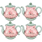 Teapot Balloon 4 Pieces 22inch Pink Green Teapot Mylar Foil Mylar Balloons for Lets Par-Tea Party Garden Tea Party Birthday Baby Shower Decoration
