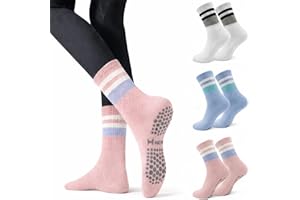 WoveeEss 3 Pairs Women's Non-Slip Pilates Socks with Grip Yoga Socks with Arch Support for Ballet Hospital Home Workout Gym